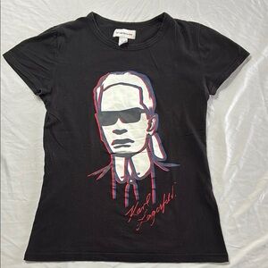Karl Lagerfeld X H&M Black Graphic T-Shirt XS women RARE!!